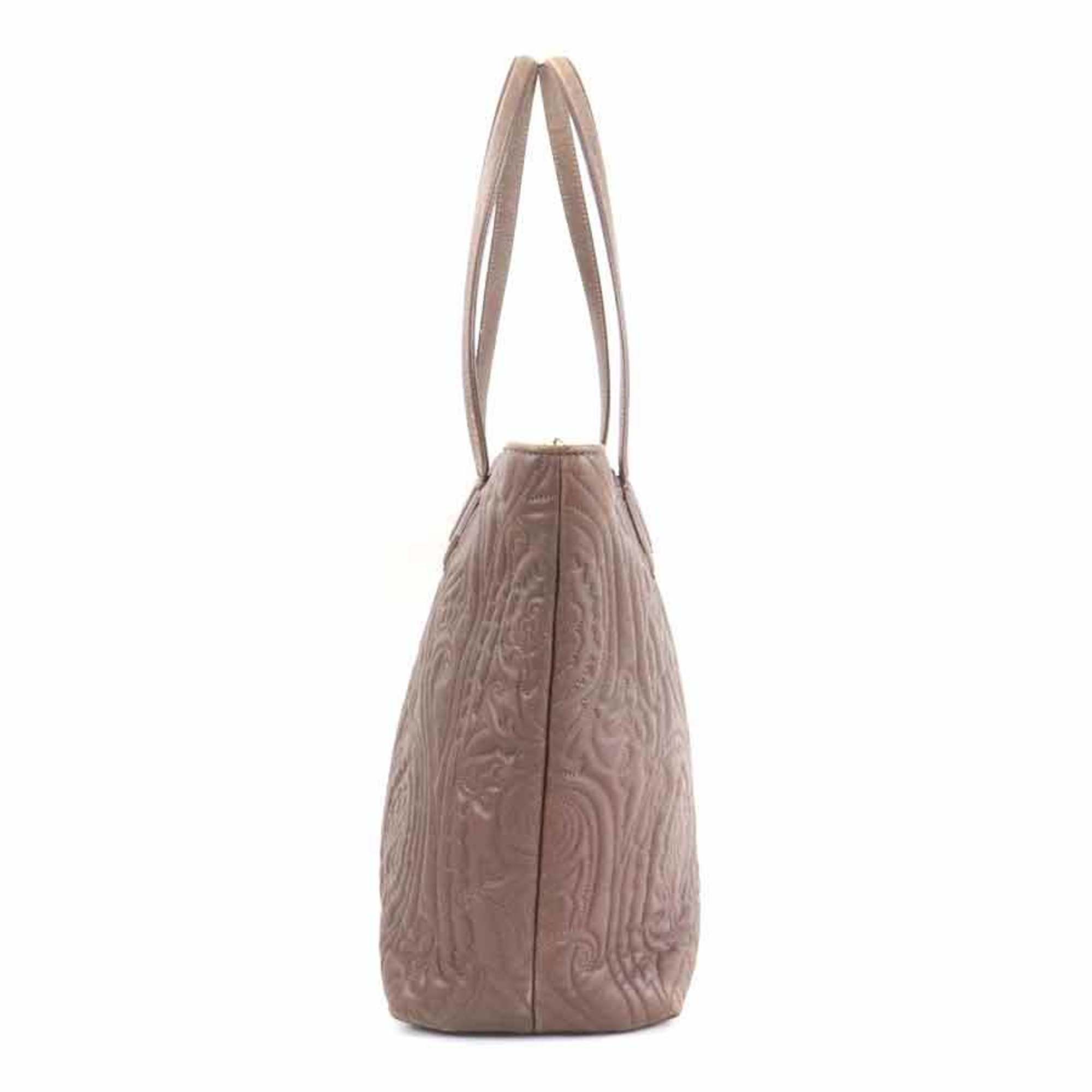 Etro ETRO Shoulder Bag Tote Paisley Leather Gray Brown Gold Women's