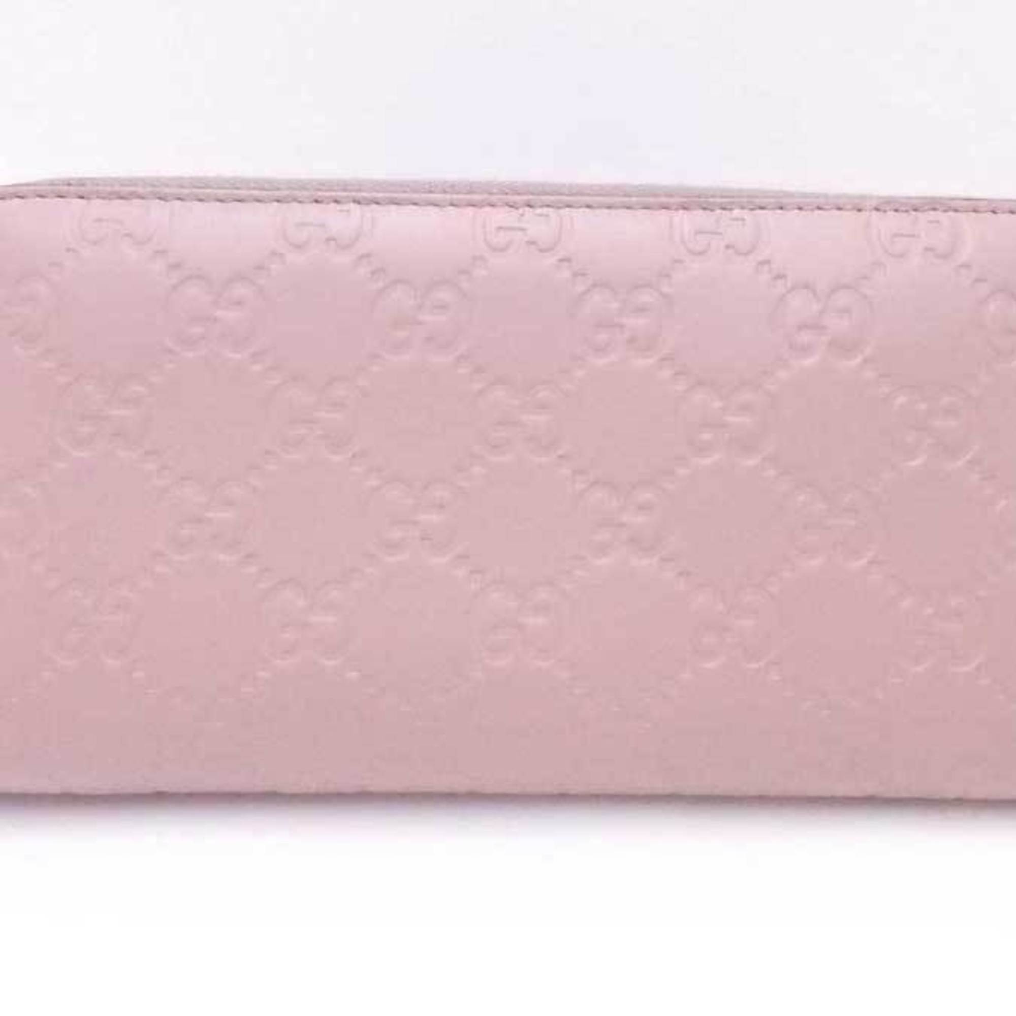 Gucci GUCCI Round Zipper Long Wallet Shima Leather Pink Beige Gold Women's 388680