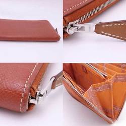 Hermes HERMES Round Zipper Long Wallet Azap Silk In Leather Brown x Orange Silver Women's
