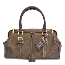 Prada BN1175 Women's Leather,Jacquard Handbag Dark Brown,Khaki