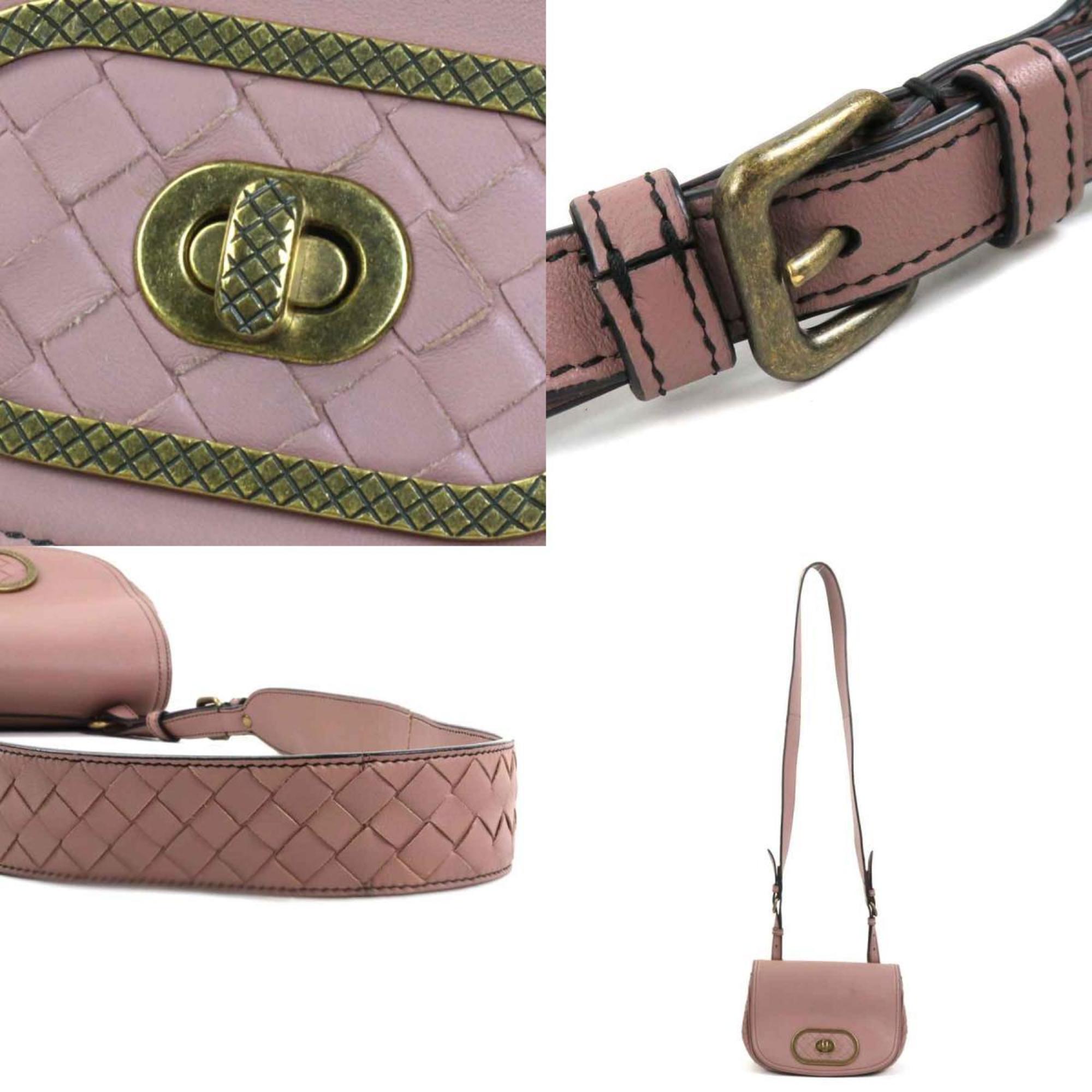 Bottega Veneta Crossbody Shoulder Bag Intrecciato Leather Pink Beige Gold Women's