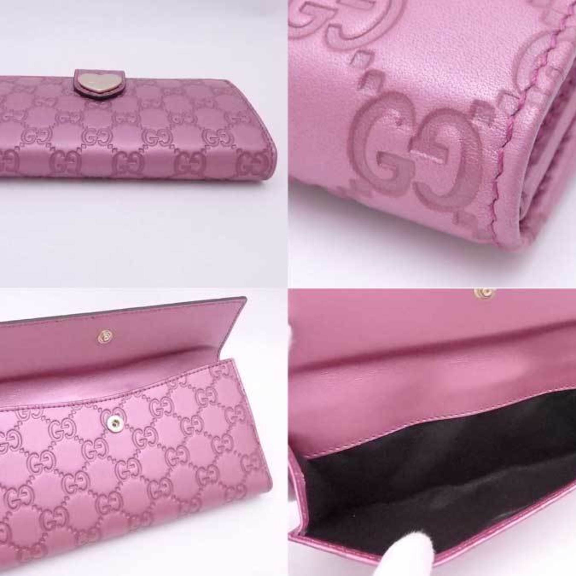 Gucci GUCCI bi-fold long wallet sima leather metallic pink purple gold ladies 203550