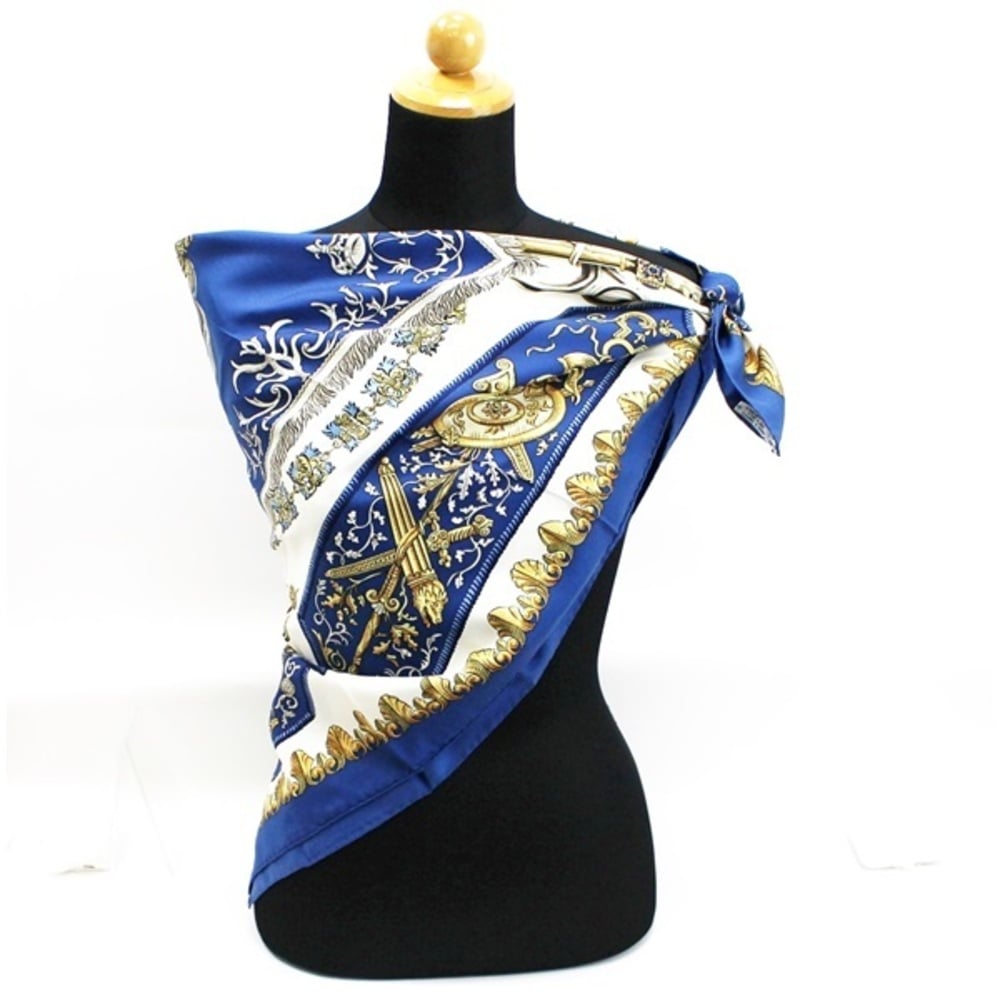 HERMES scarf Carre 90 Lvdovicvs Magnvs silk blue Women Used –