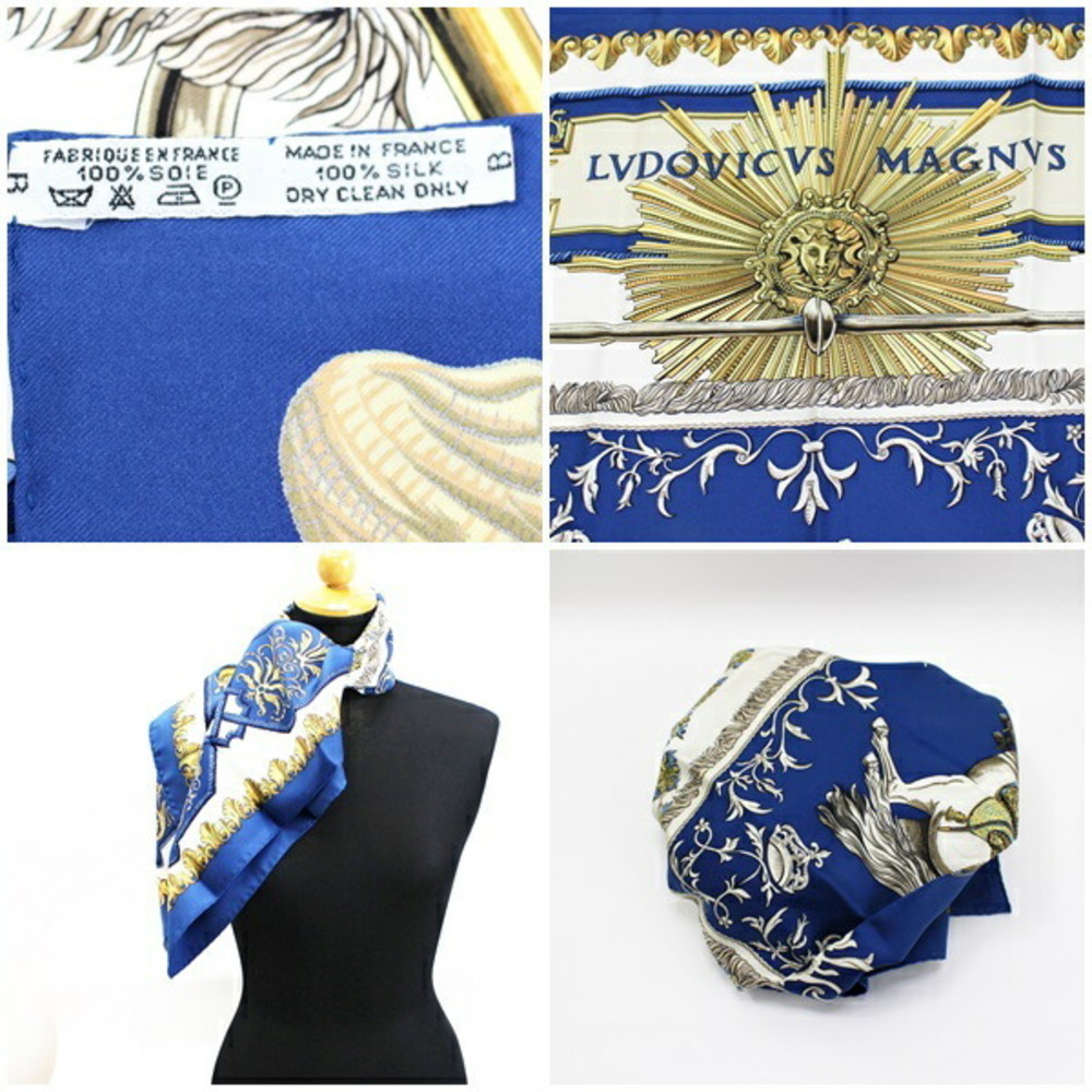 Hermes Silk Scarf Muffler Carre 90 Lvdovicvs Magnvs (louis Xiv On A White  Horse) X Sky Blue Hermes