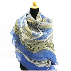 Hermes Silk Scarf Muffler Carre 140 "ANIMAUX SOLAIRES" Animals of the Sun Blue HERMES Ladies Chiffon