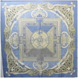 Hermes Silk Scarf Muffler Carre 140 "ANIMAUX SOLAIRES" Animals of the Sun Blue HERMES Ladies Chiffon