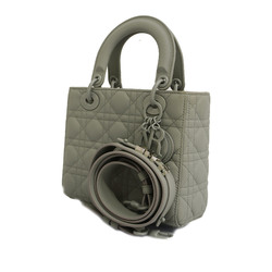 Auth Christian Dior Lady Dior 2 Way Bag Women's Leather Gray