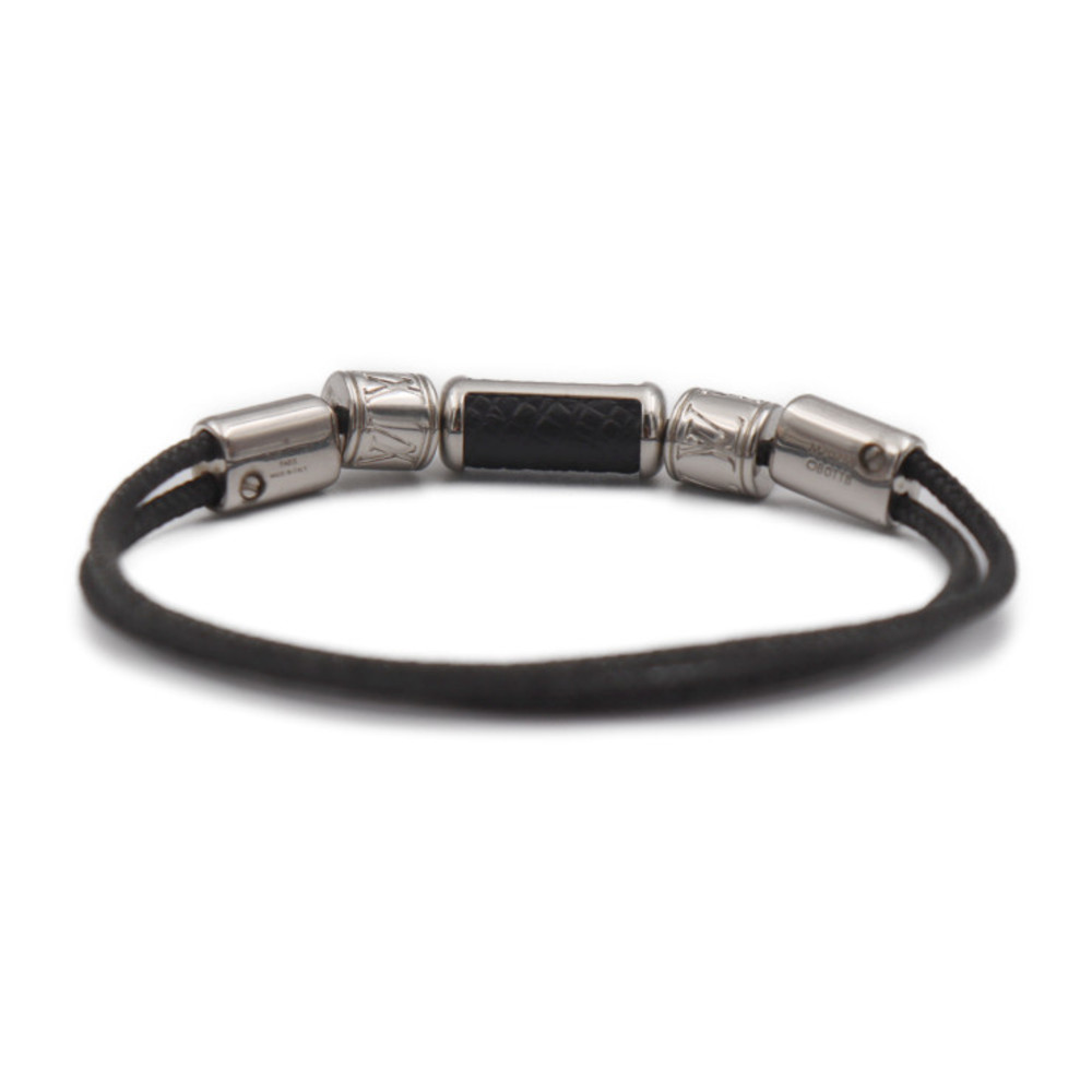 LOUIS VUITTON Louis Vuitton Brasserie Match Point Bracelet M70759 Leather  Cotton Black Silver Metal Fittings