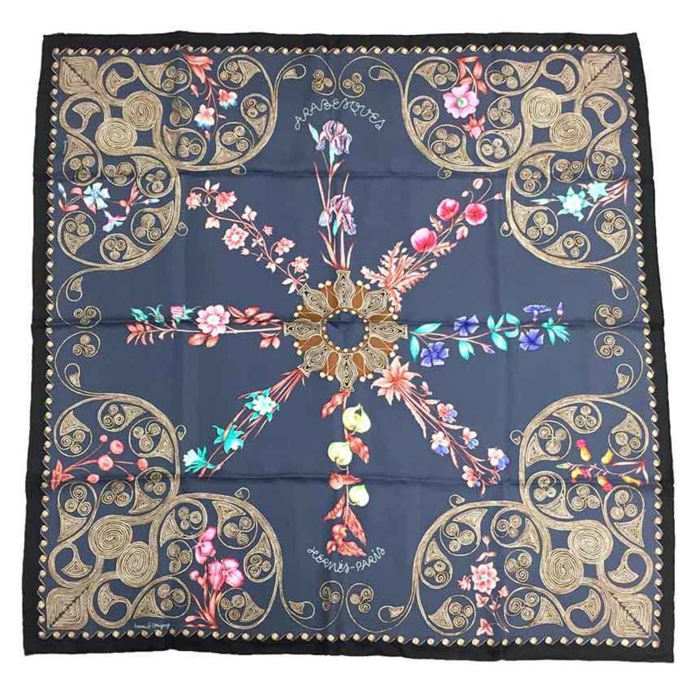 HERMES Hermes Scarf Carre 90 BELOVED ARABESQUES (Arabesque) Black Blue 100%  Silk | eLADY Globazone