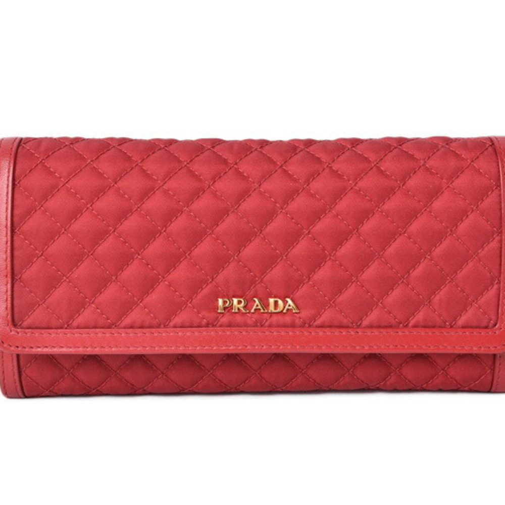 Authentic Prada Tessuto Red Quilted Nylon Leather Wallet