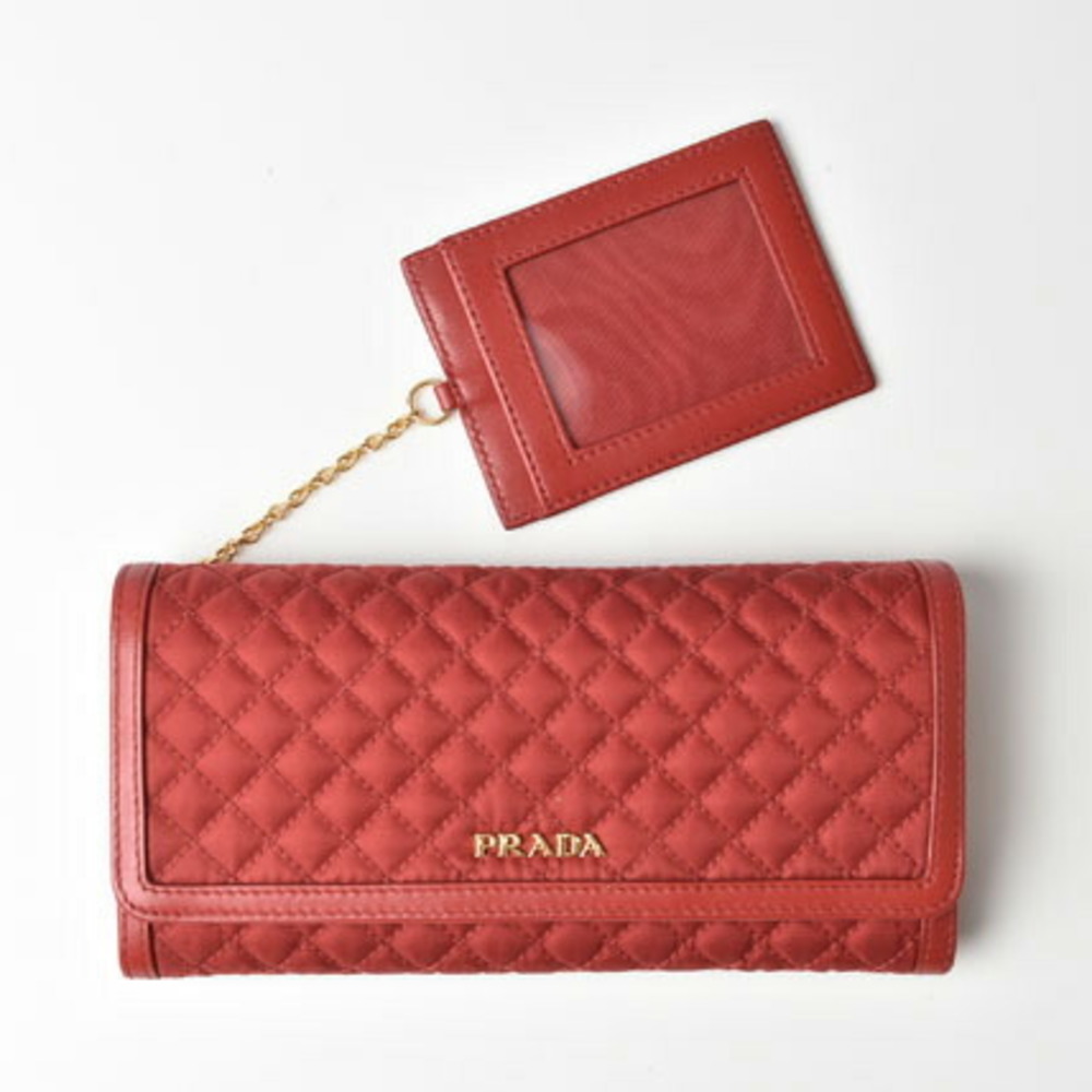 Authentic Prada Tessuto Red Quilted Nylon Leather Wallet