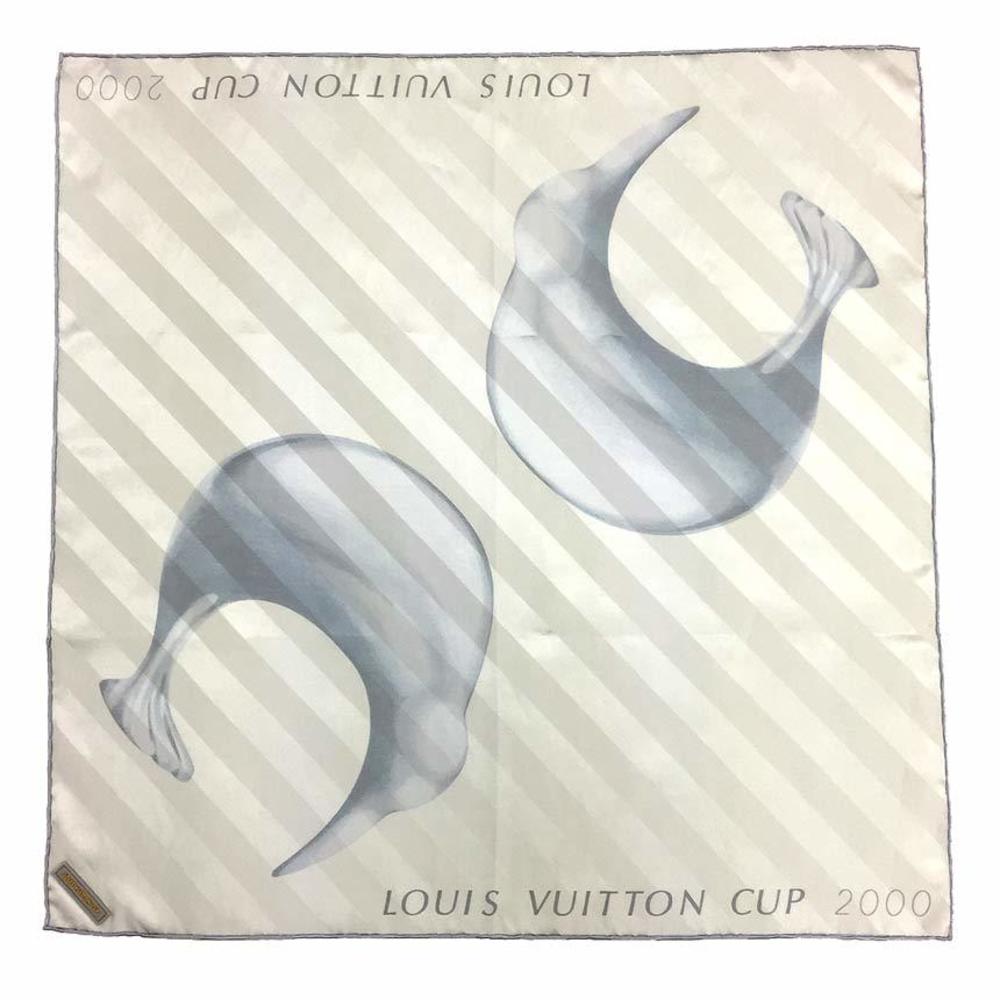 LOUIS VUITTON Louis Vuitton Cup 2000 limited scarf muffler bandana kiwi  bird neckerchief Kare silk 100% light gray