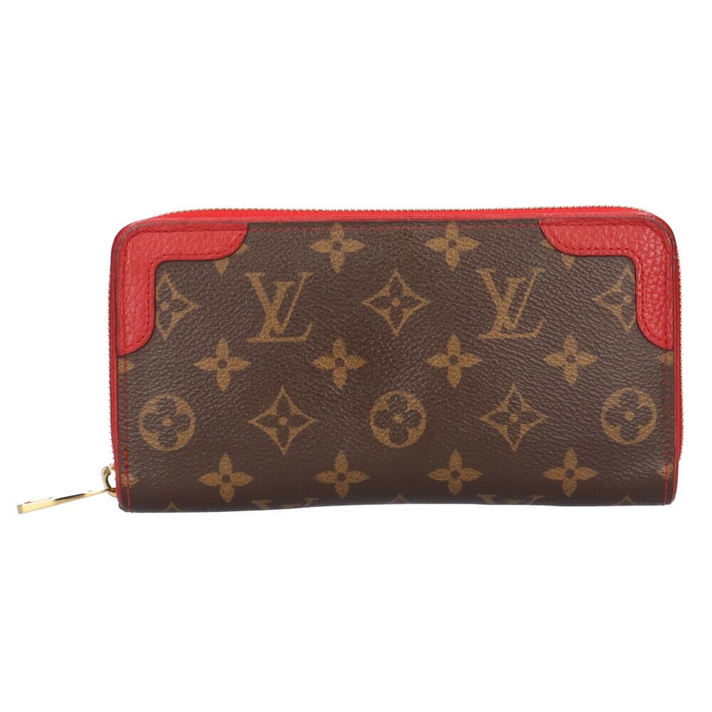 Louis Vuitton Monogram Canvas Red Leather Retiro Zippy Wallet