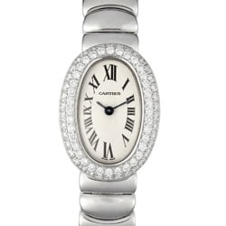 Cartier Mini Baignoire K18WG Double Diamond Bezel Gold Women's Quartz Wristwatch Ivory Dial