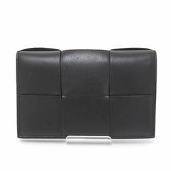 Bottega Veneta Maxi Intrecciato Flap Card Case Calfskin Black 649602 Business Holder