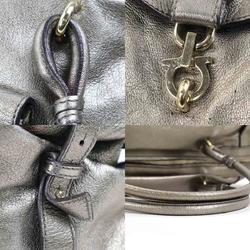 Salvatore Ferragamo Handbag Gancini Leather Gold Gray Ladies