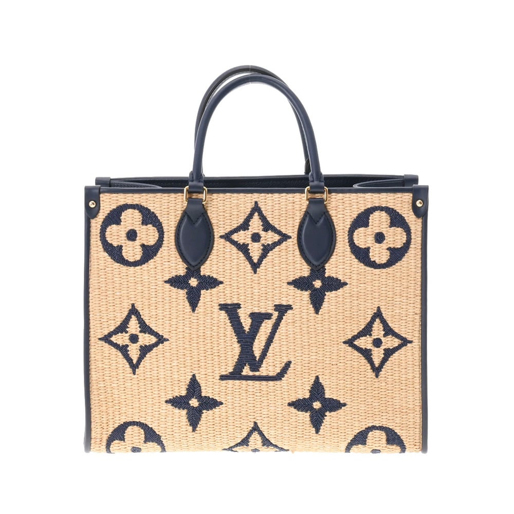 LOUIS VUITTON Louis Vuitton Monogram On The Go MM Blue M57723 Ladies Raffia  Tote Bag