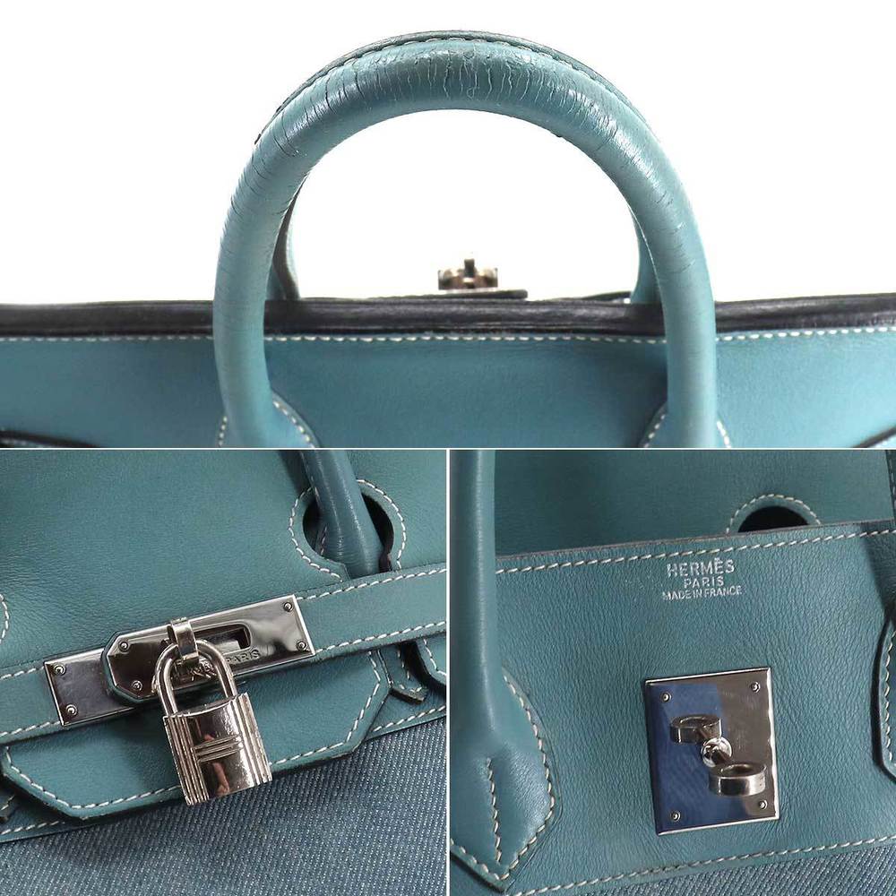 Hermes Haut a Croix 32 Handbag Toile Jean Gulliver Bleu D Engraved