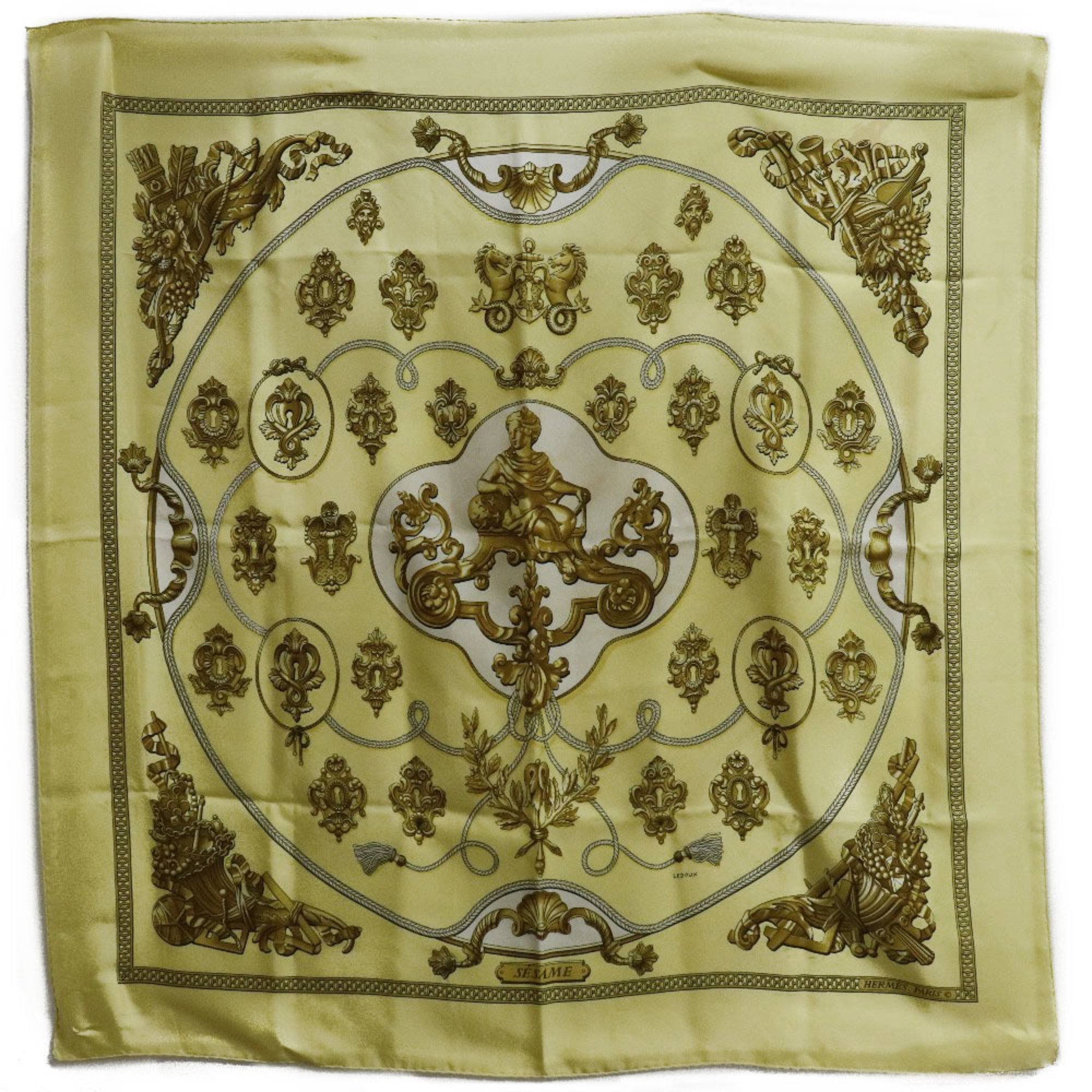 Hermes Carre 90 SESAME silk yellow ladies scarf