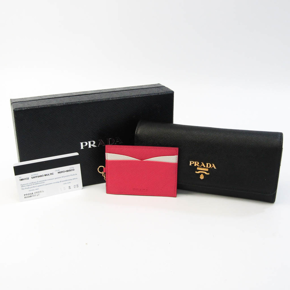 Prada Saffiano MULTIC 1MH132 Leather Wallet Black,Pink | eLADY