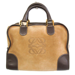 Loewe Amazona Women's Leather,Suede Handbag Beige,Dark Brown