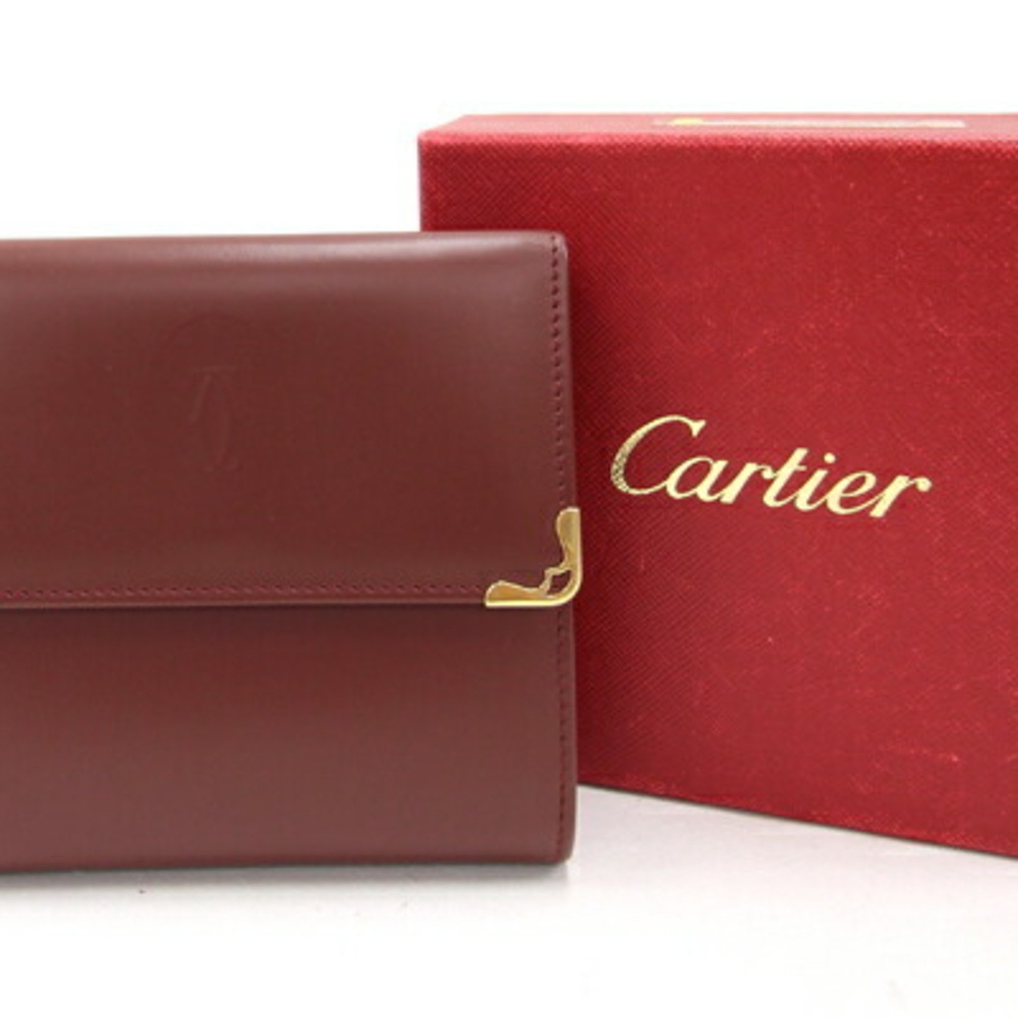 Cartier W wallet mast L3000505 Bordeaux calf leather ladies double doors