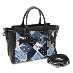 Buy the Coach Patchwork Canvas Denim Shoulder Bag Denim Blue