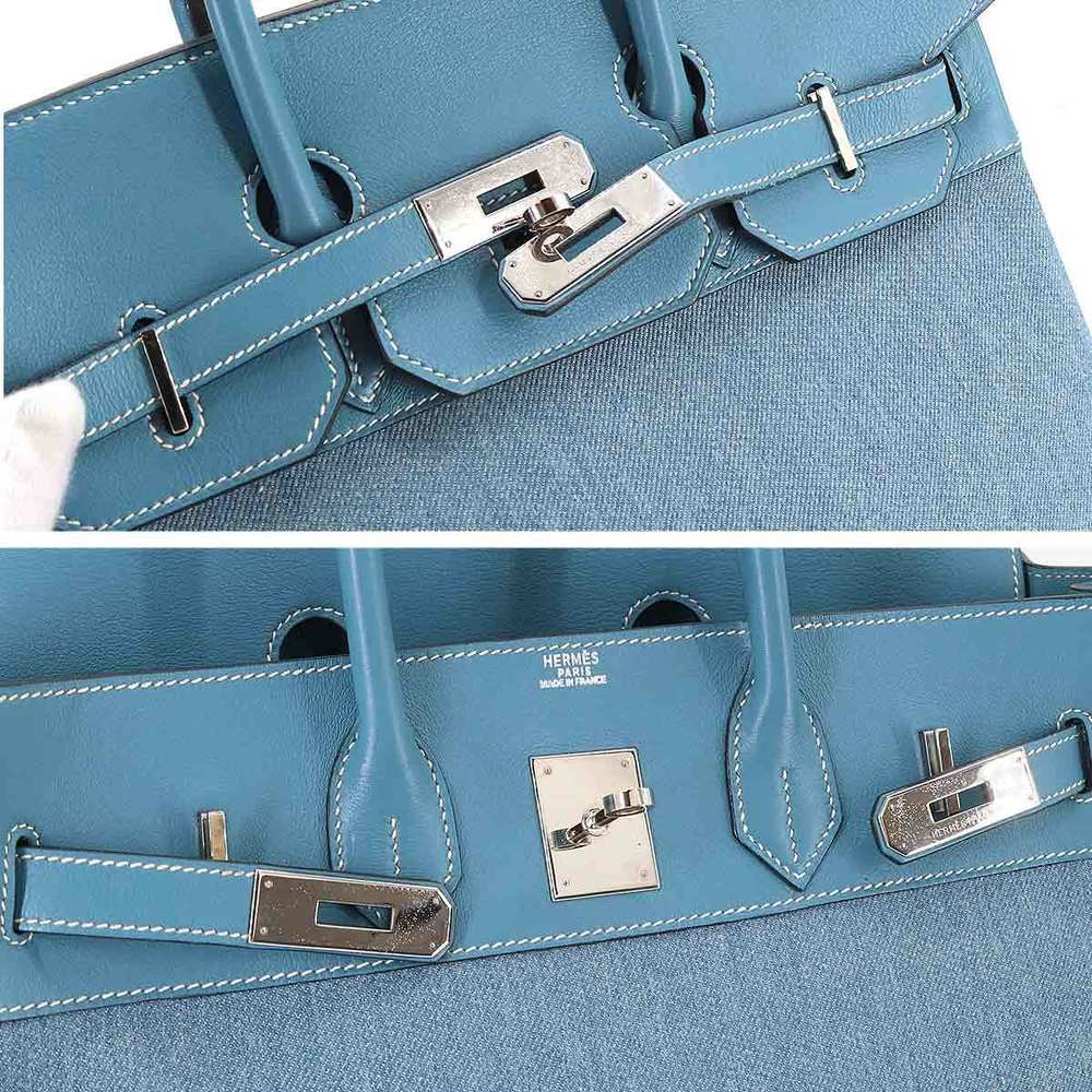 Hermes HERMES Haut a Croix 32 Handbag Toile Jean Gulliver Blue □C Stamped  Silver Hardware Courroies