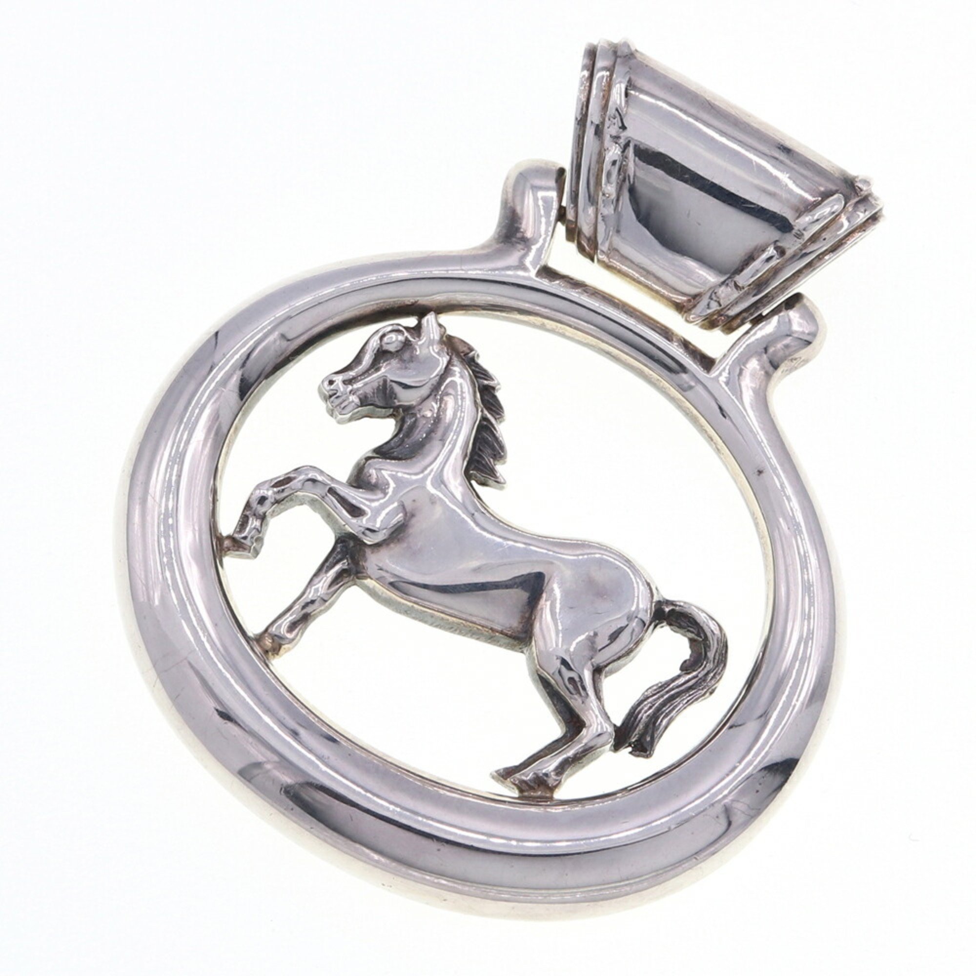 Hermes pendant top silver metal head necklace charm horse ladies HERMES