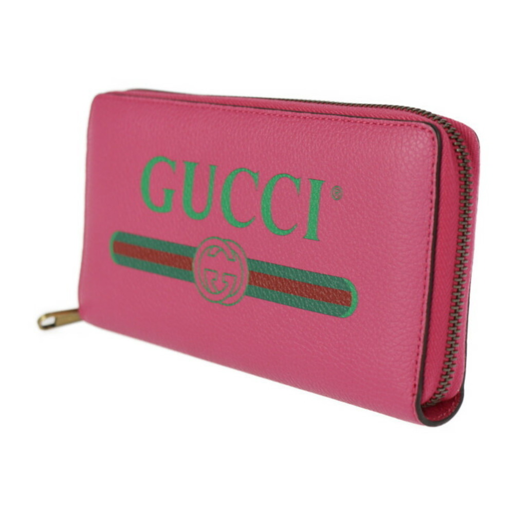 Gucci Round Zipper Long Wallet Pink Leather x Gold Hardware Women's Men's  496317