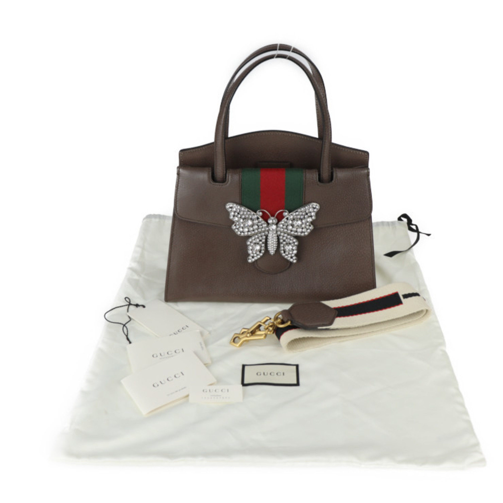 GUCCI Gucci Totem Sherry Handbag 505342 Leather Rhinestone Brown 2WAY Shoulder Bag Butterfly Motif