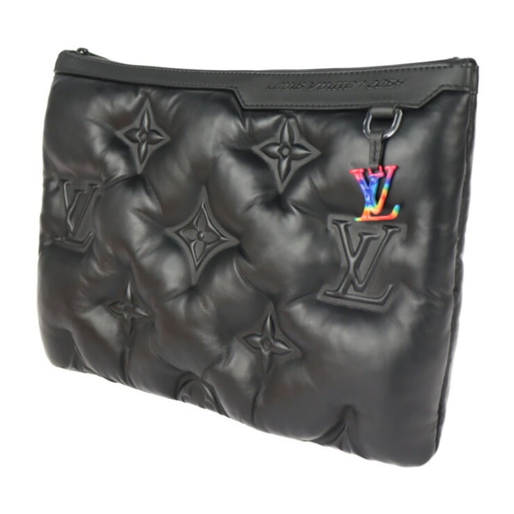 LOUIS VUITTON Louis Vuitton Pochette A4 Second Bag M68775 Monogram Embossed  Lambskin Black Clutch Pouch