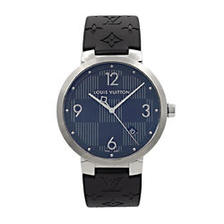 Louis Vuitton LOUIS VUITTON Tambour Slim Damier Graphite Q1D07 Men's Watch Date Black Dial Quartz