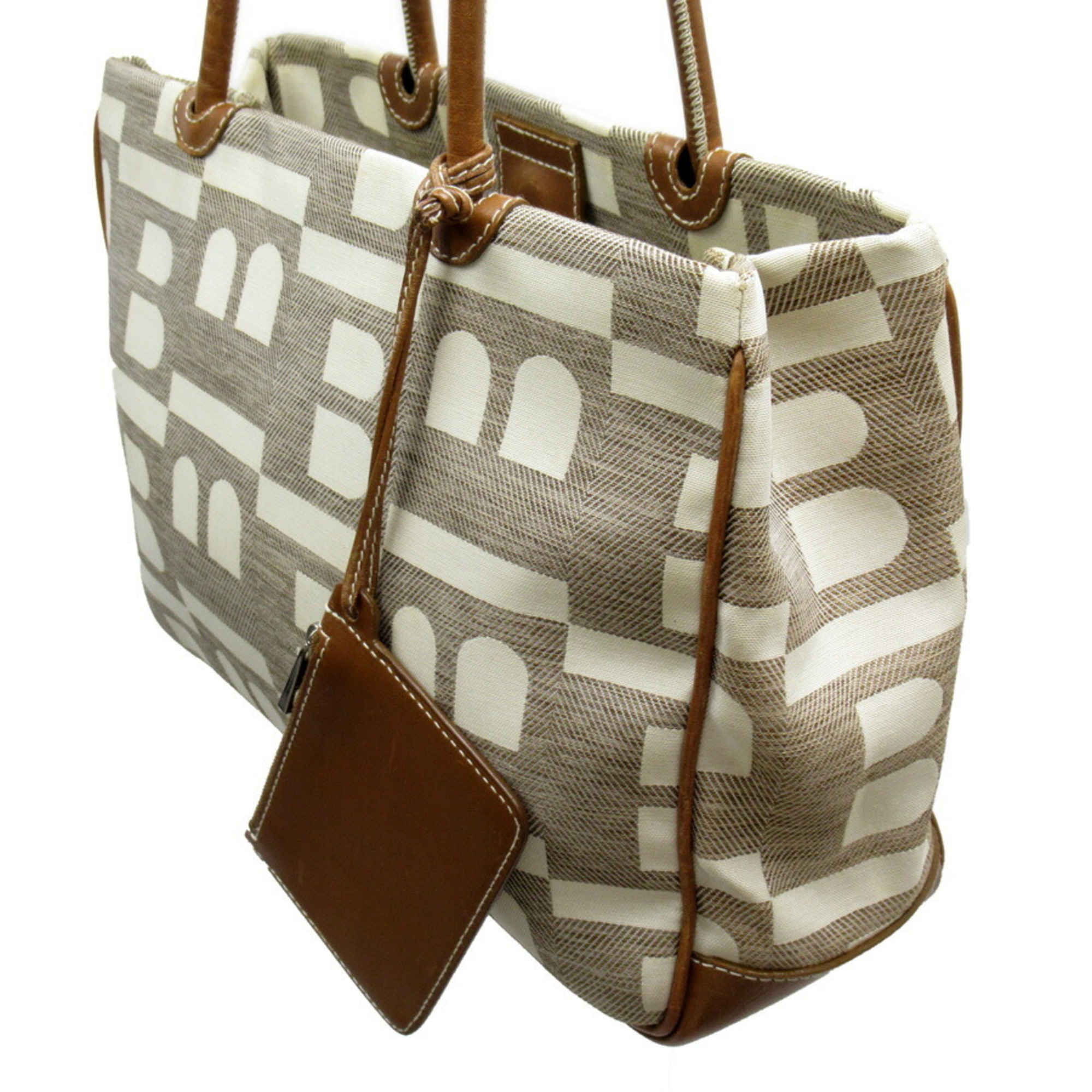 Bally BALLY Shoulder Bag Tote Gray Off-White Brown Canvas Leather