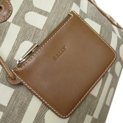 Bally BALLY Shoulder Bag Tote Gray Off-White Brown Canvas Leather