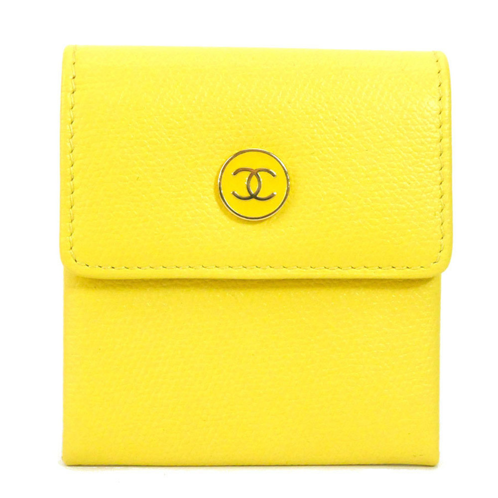 Chanel CHANEL coin case here button leather yellow ladies
