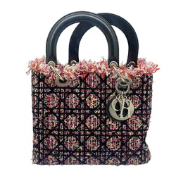 DIOR Christian Dior Lady Tweed Leather Handbag 2WAY Bag Pink/Black with Multicolor Strap Women's Popular Present