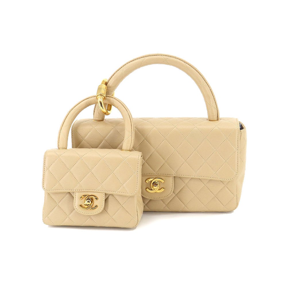 Chanel CHANEL matelasse parent and child bag hand leather beige gold metal  fittings vintage Pair Matelasse Bag