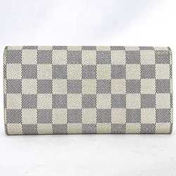 Louis Vuitton Long Wallet Portefeuille Sarah Gray White Damier Azur N61735 Bifold Canvas MB4007 LOUIS VUITTON Flap Plaid Men's