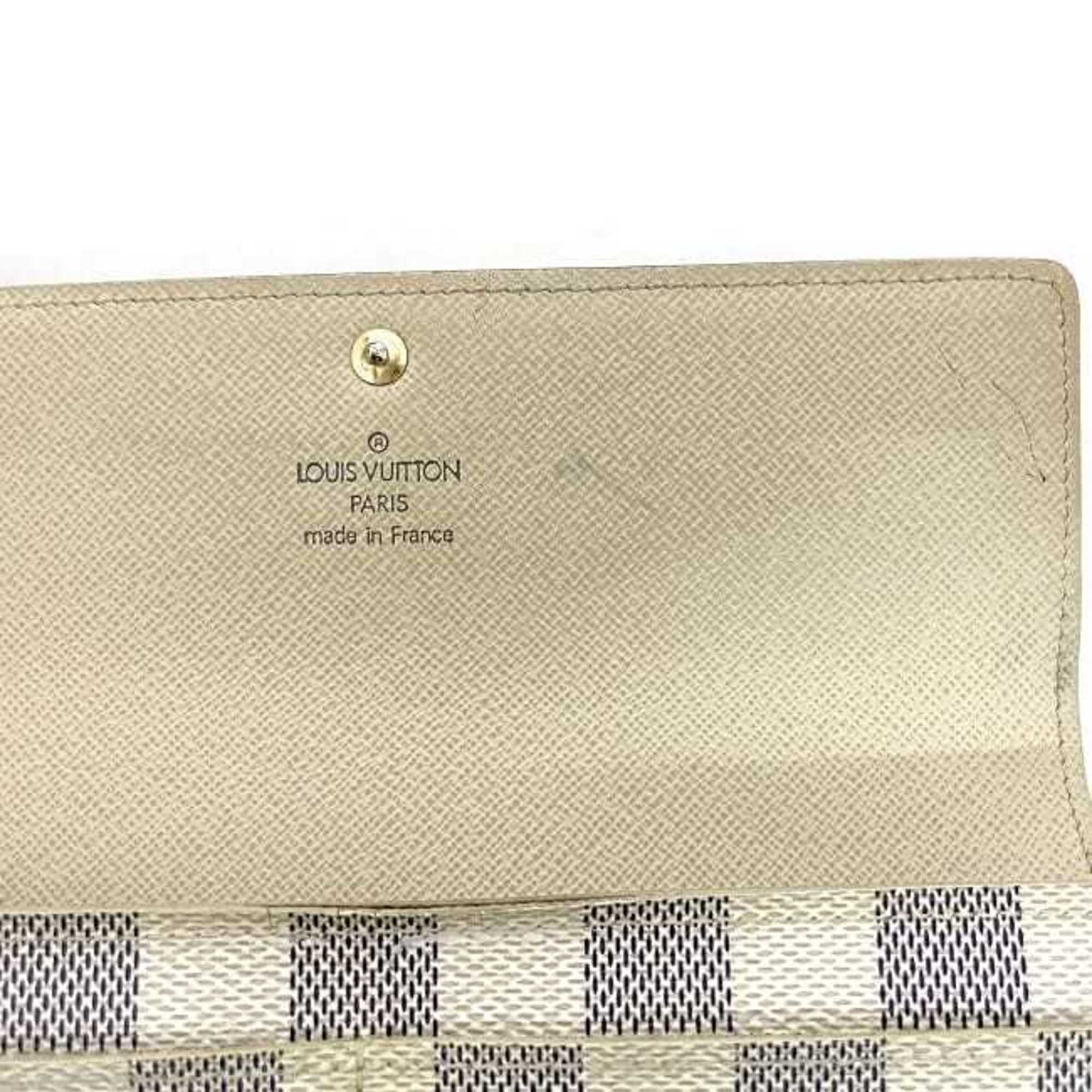 Louis Vuitton Long Wallet Portefeuille Sarah Gray White Damier Azur N61735 Bifold Canvas MB4007 LOUIS VUITTON Flap Plaid Men's