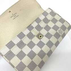 Louis Vuitton Long Wallet Portefeuille Sarah Gray White Damier Azur N61735 Bifold Canvas MB4007 LOUIS VUITTON Flap Plaid Men's