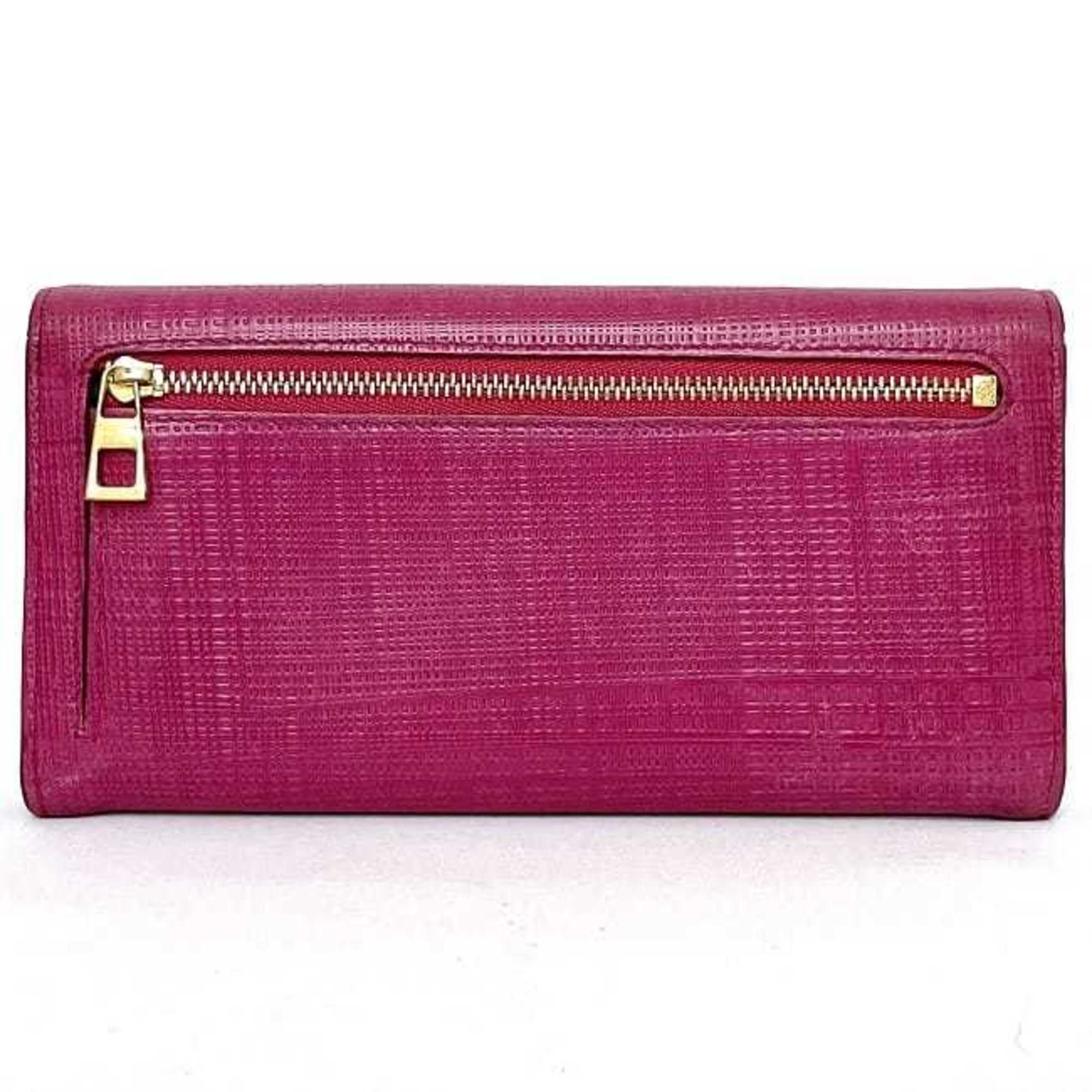 Loewe bi-fold long wallet pink linen anagram leather LOEWE flap embossed grain ladies