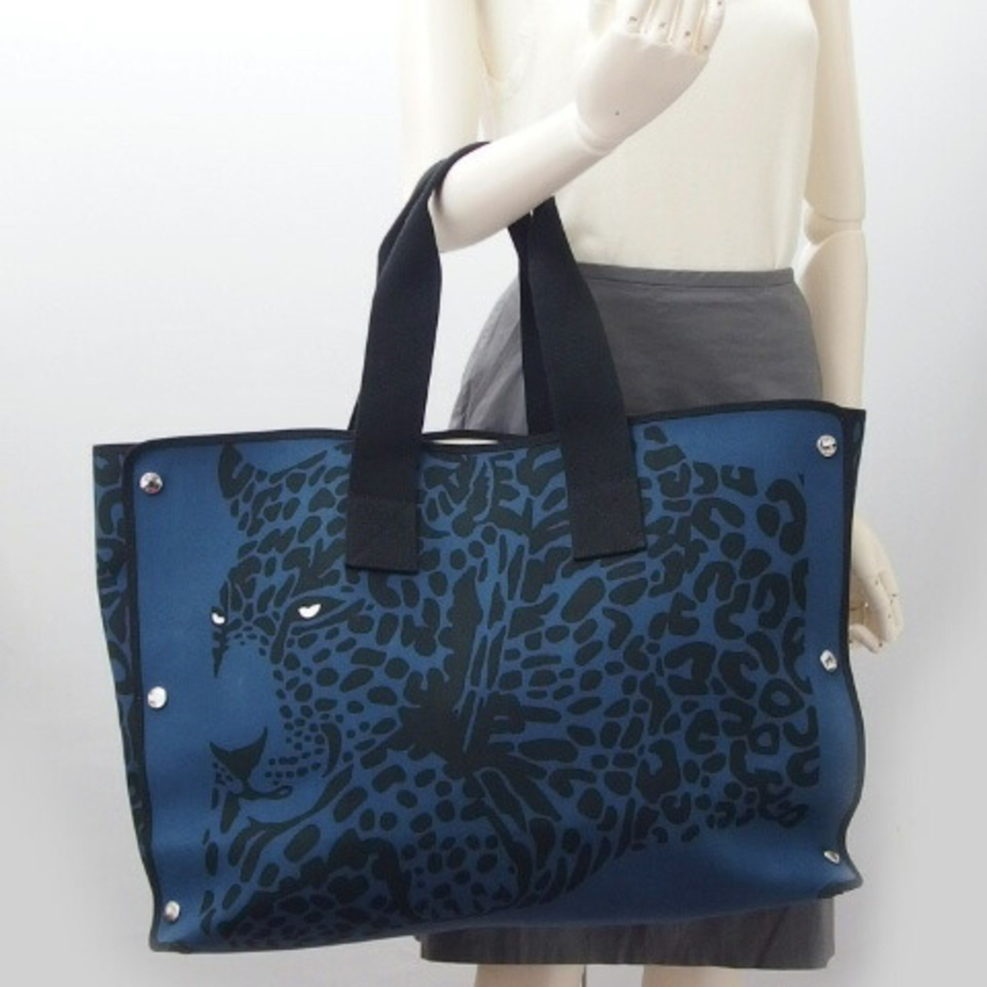 Hermes leopard tote bag blue x black