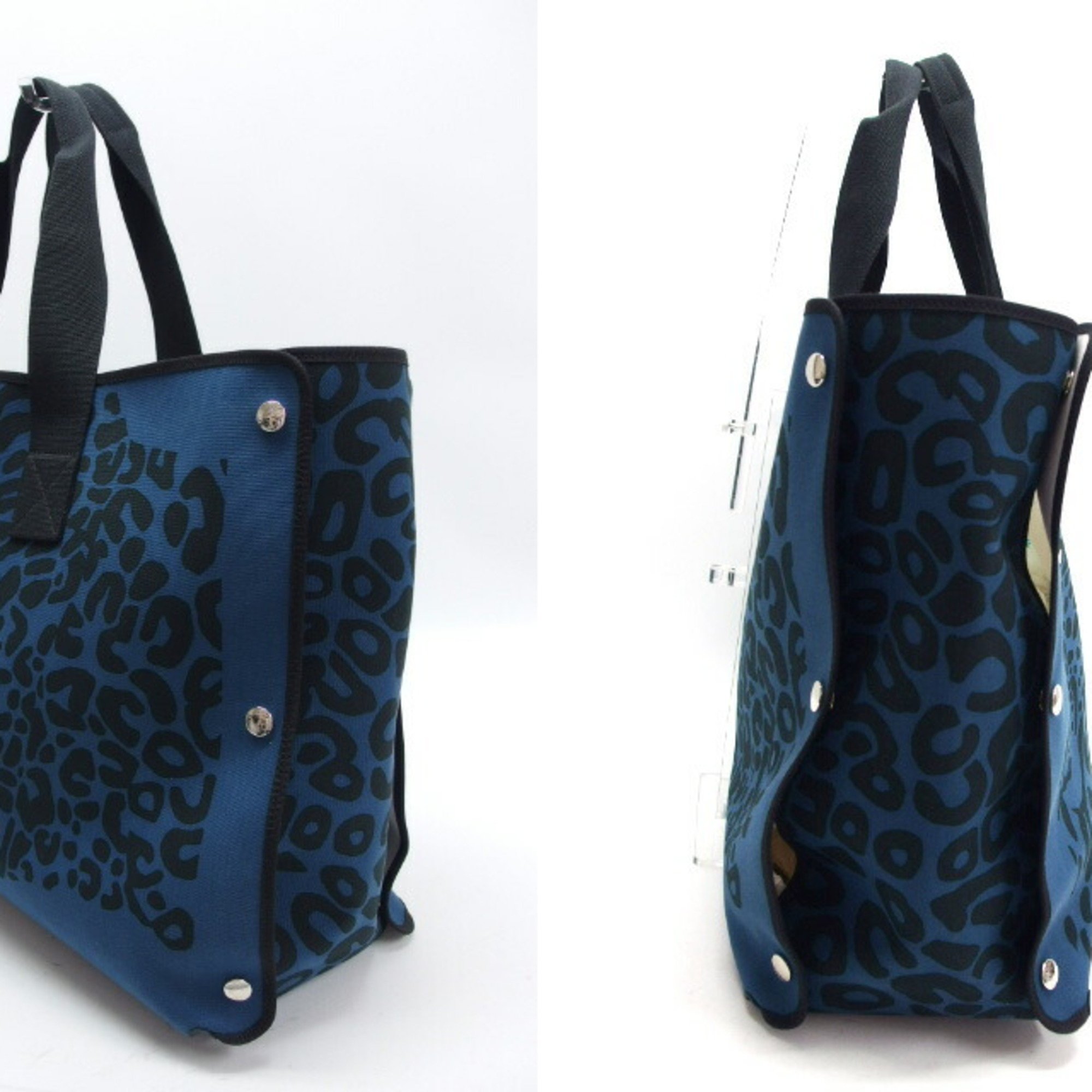 Hermes leopard tote bag blue x black