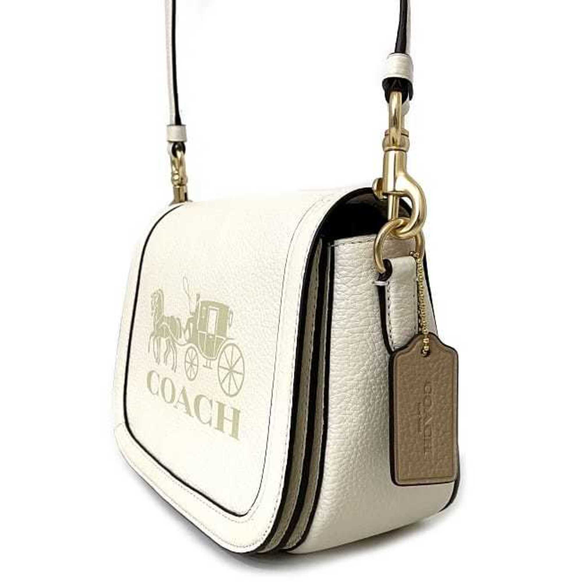 Coach shoulder bag white beige horse and carriage C4058 leather COACH flap saddle