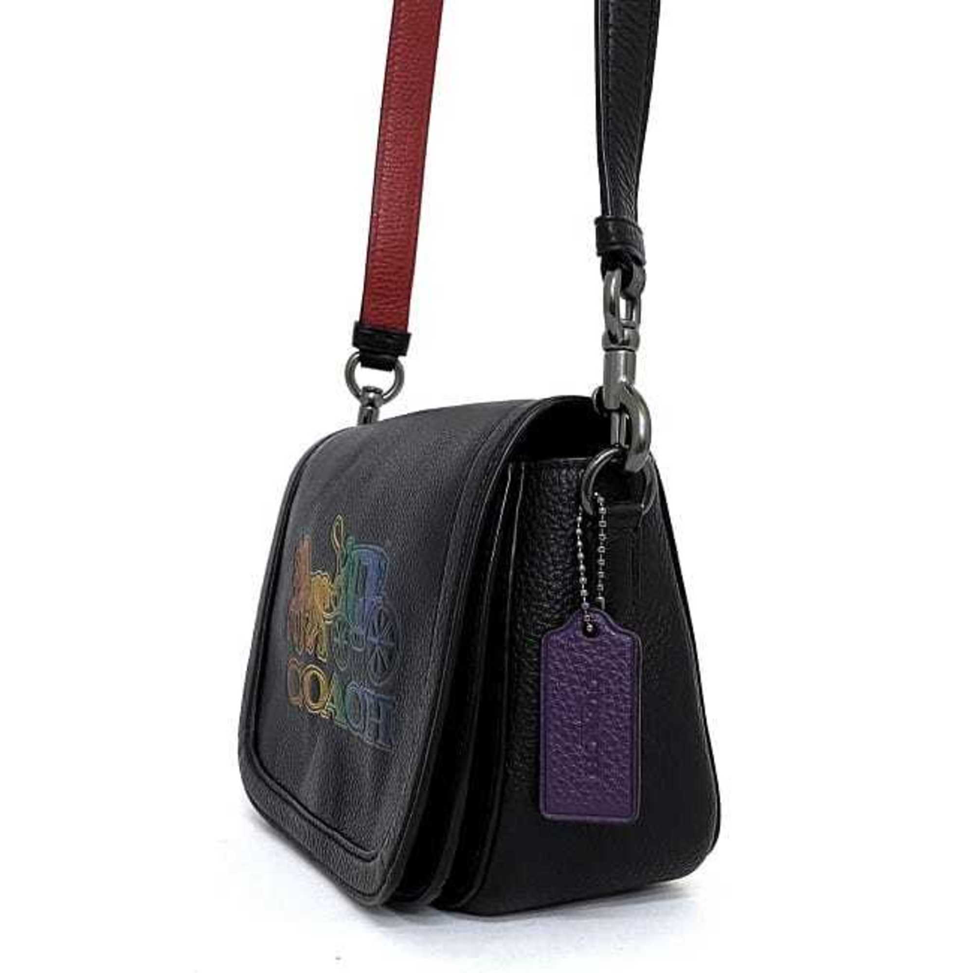 Coach shoulder bag black rainbow horse and carriage C6804 leather COACH flap saddle