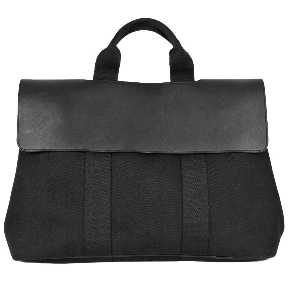 HERMES Valparaiso MM Handbag Women's Black Toile Chevron Leather
