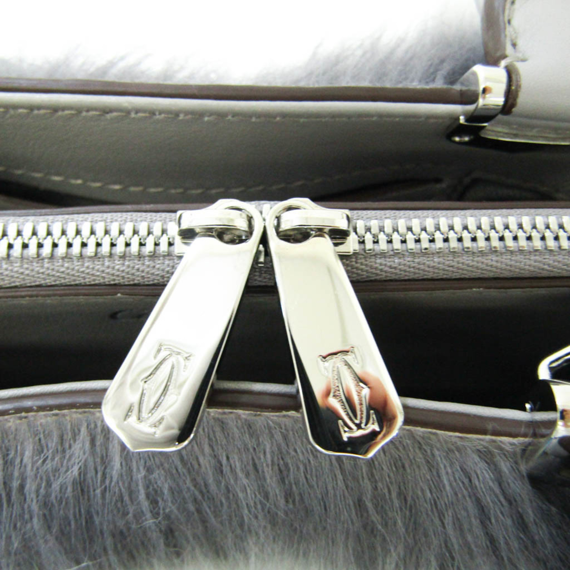 Cartier C De Cartier Mini CRL1002055 Women's Leather,Fur Handbag,Shoulder Bag Gray