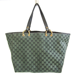 Gucci GG Canvas 285768 Women's GG Canvas,Leather Tote Bag Black,Khaki