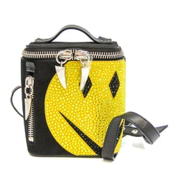 Giuseppe Zanotti SWAROVSKI SMILEY FACE Women's Suede,Leather Shoulder Bag Black,Yellow